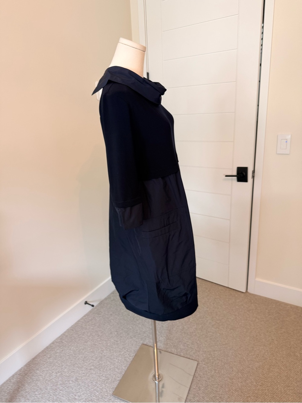 Joseph Ribkoff Navy Blue Long Sleeve Cowl-Neck Dress - Picture 3 of 12